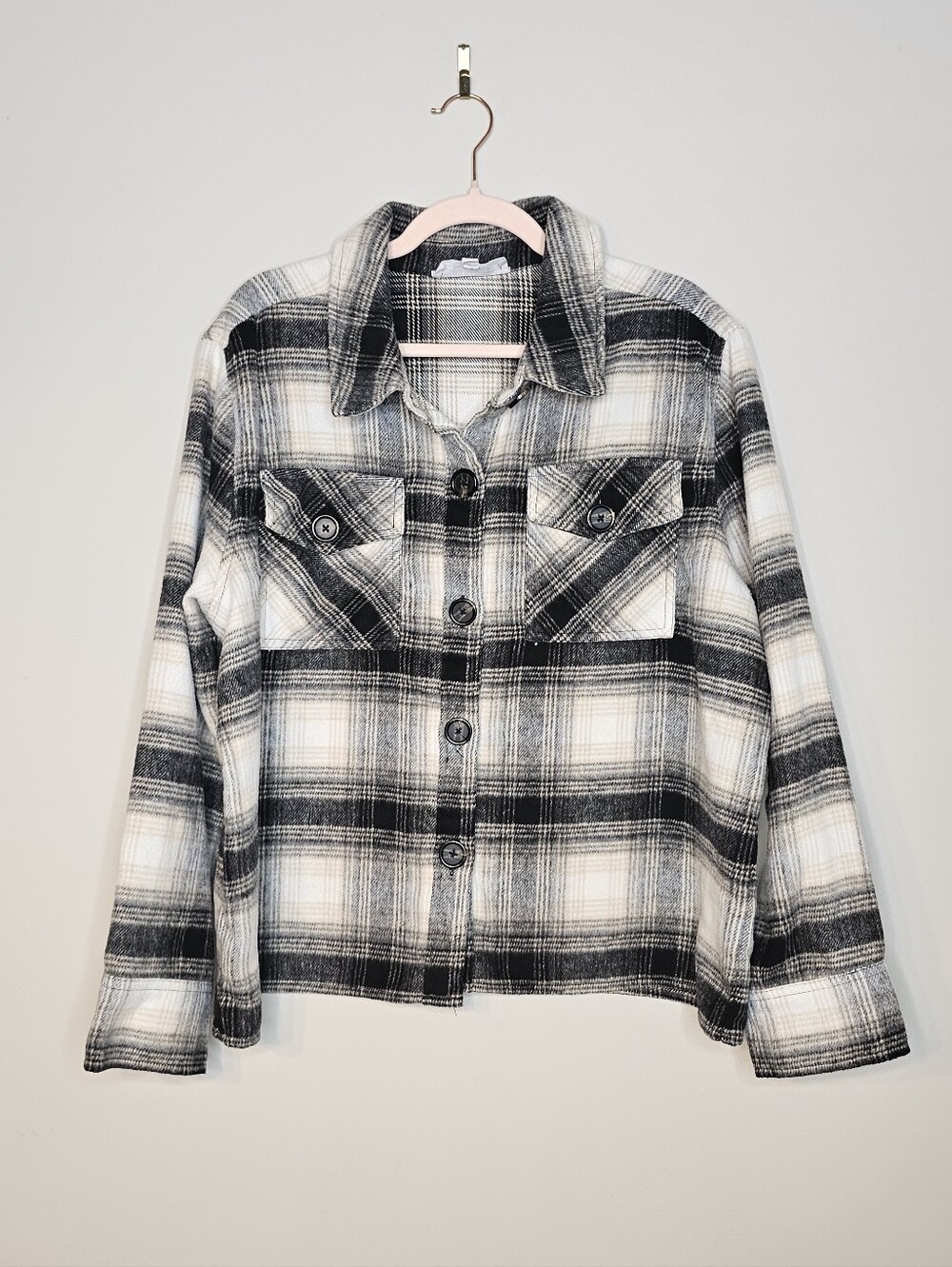 BB Dakota by Steve Madden Fleece Shacket Jacket Black White Plaid XXL